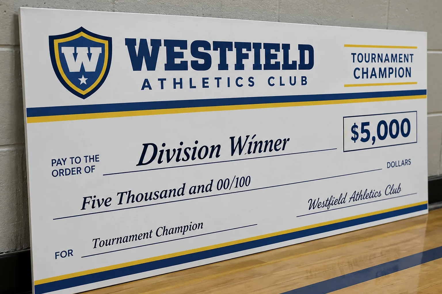 Custom giant award check for a tournament champion