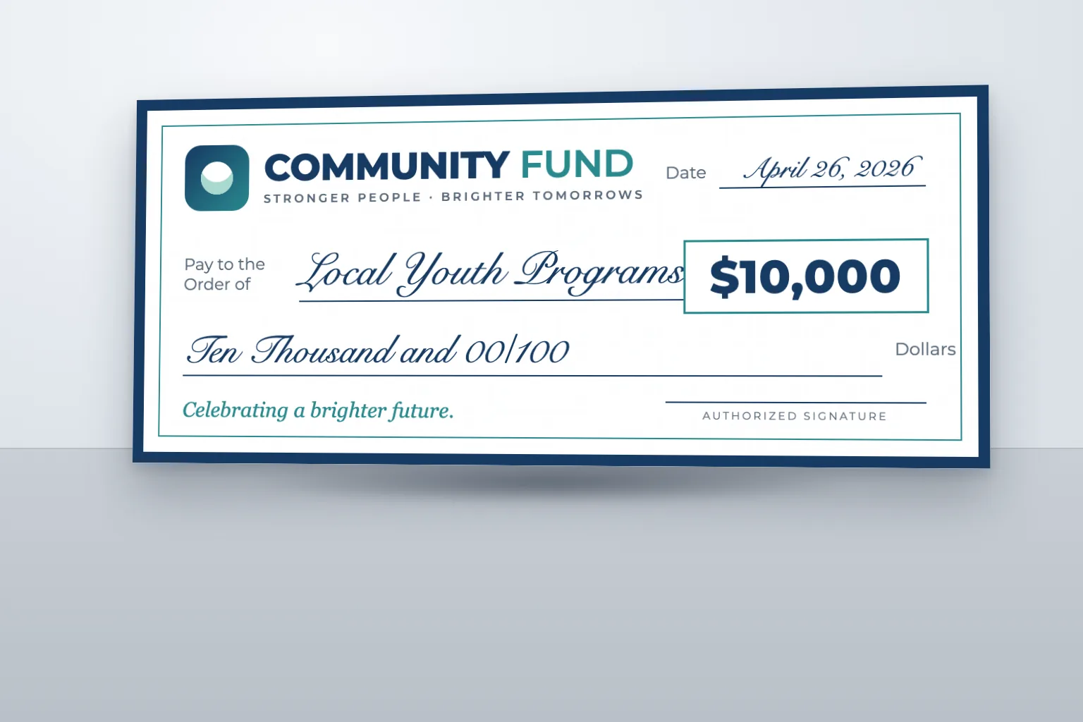 Illustrative donation presentation with a giant custom check